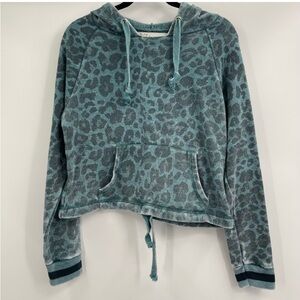Vintage Havana Turquoise Leopard Print Pullover Hoodie Size Small